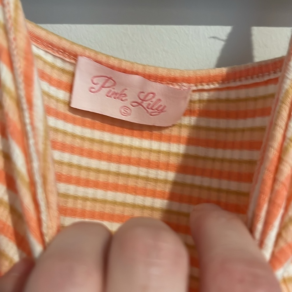 Pink Lily All Tied Up Coral Ribbed Striped Tie Front Mini Dress 💕 - Picture 8 of 10